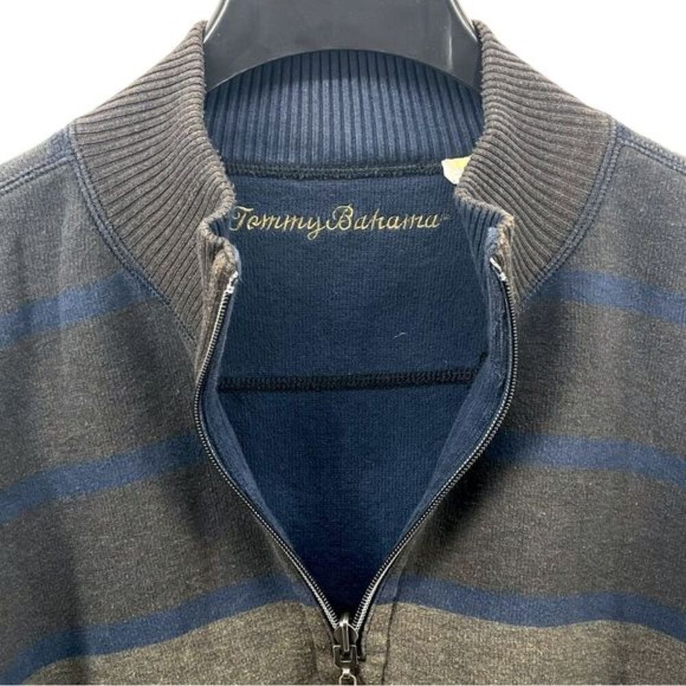 Tommy Bahama Mens Warm 1/4 Zip Sweater Navy Blue and Gray Striped size M 10318